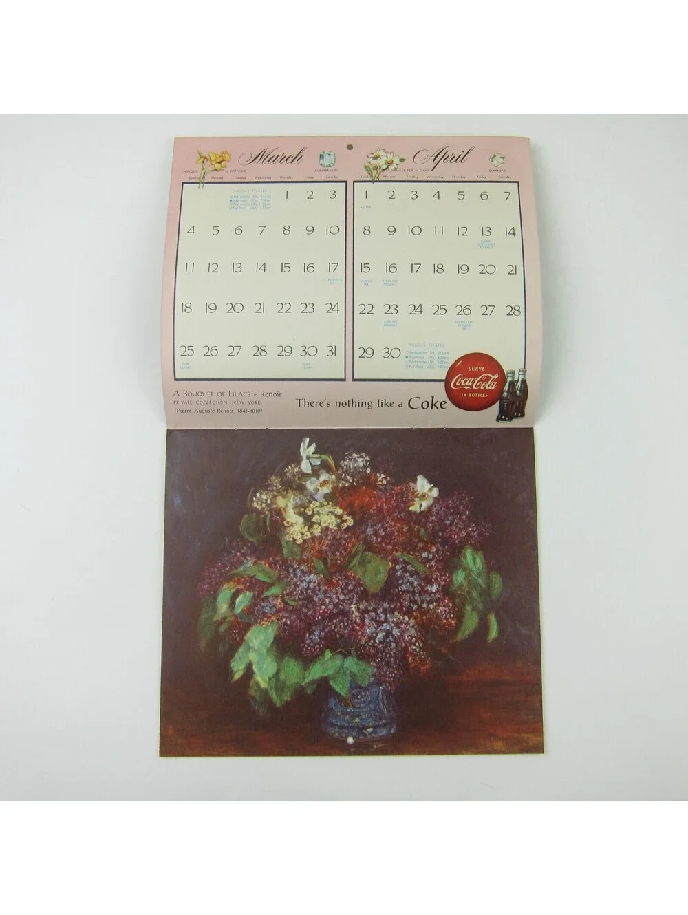 Coca Cola Advertising Wall Calendar Vintage 1956 Famous Flower Paintings